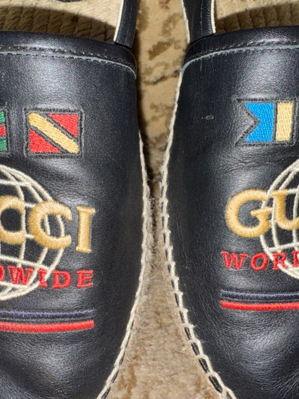 Gucci Navy Leather Worldwide Embroidered Espadrilles size 10USwomen/8IT - Picture 2 of 7